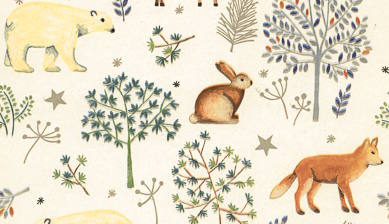 Geschenkpapier Wintertiere auf weissem Hintergrund